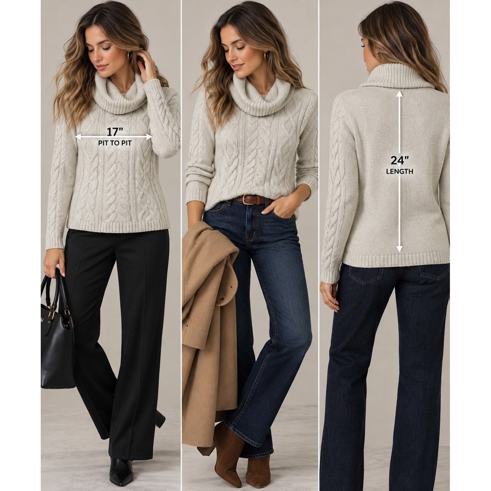Talbots Cable Knit Cowl Neck Sweater Small Ivory Metallic Wool Alpaca Shimmer